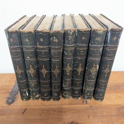 Lot #191 - Antique The Pictorial Edition of the Works of Shakespeare by Knight - 9 Leather-Bound Volumes