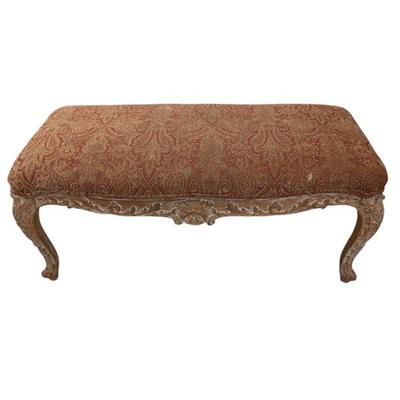 Lot #83 - Antique French Carved Bench With Upholstered Top