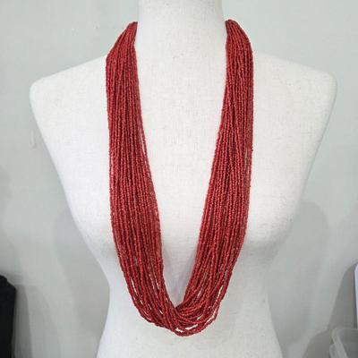 Lot #19 - Vibrant Red Multi-Strand Coral Bead Necklace with Silver Clasp