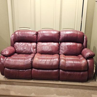 Lot #93 - Burgundy Leather Reclining Sofa