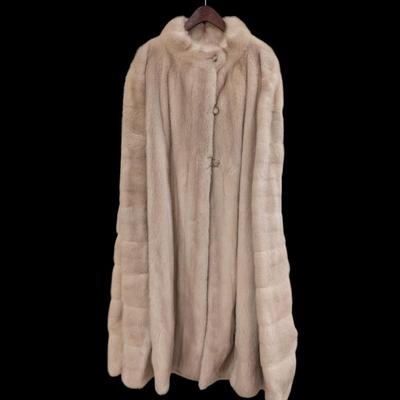 Lot #78 - Luxurious Vintage Cream Fur Cape Cloak Shawl with Elegant Embroidery and Arm Holes