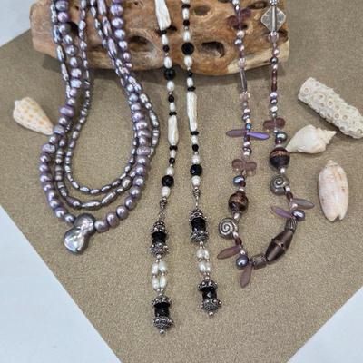 Lot #249 - Elegant Pearl and Gemstone Jewelry in Purple, Black & White