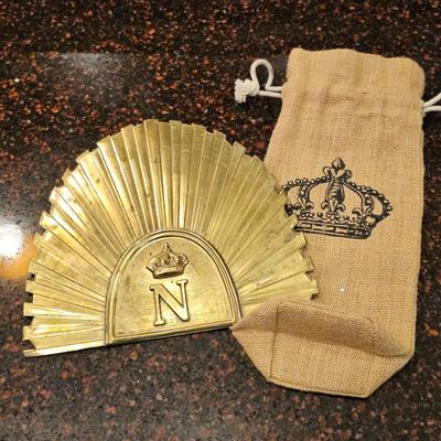 Lot #117 - Reproduction Napoleonic French Lancer’s Cap (Czapka) Front Plate Brass, Plus Crown Print Jute Bag