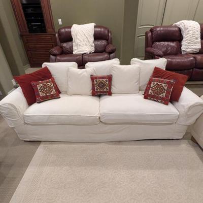 Lot #91 - Cream Colored Sofa Bed with Decorative Cushions