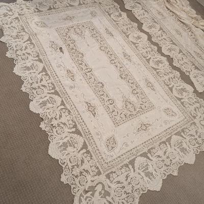 Lot #43 - Antique Italian Point de Venise Figural Lace Tablecloth, Plus Other Antique Lace