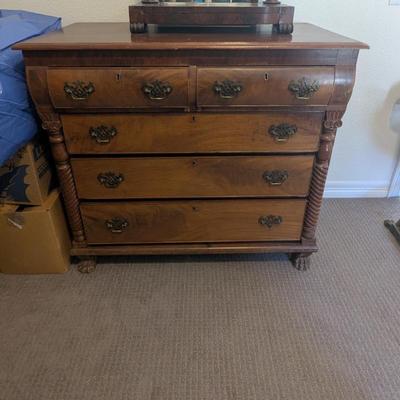 Lot #15 - Antique Wooden Chest of Drawers with Brass Hardware, Half Turned Pilasters and Claw Feet