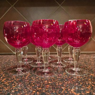 Lot #105 - Set of Vintage Ruby Glass Wine Goblets.