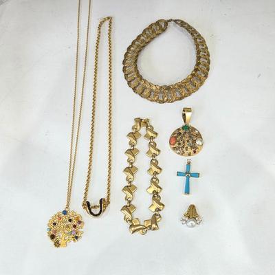 Lot #245 - Stunning Gold Tone Jewelry Set with Colorful Gemstone Accents