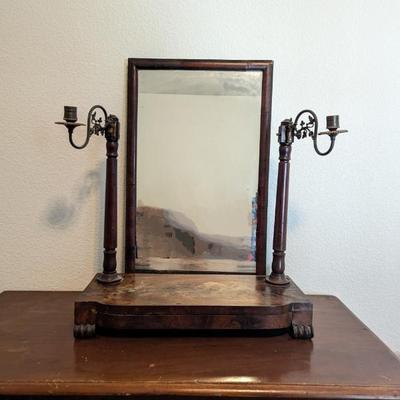 Lot #14 - Antique Early Victorian Mahogany Toilet Mirror With Candle Holders