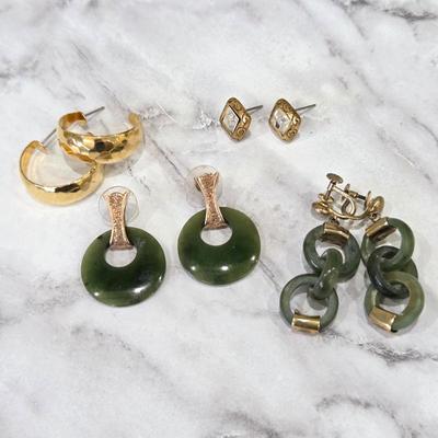 Lot #251 - Gold Tone and Jade Earrings