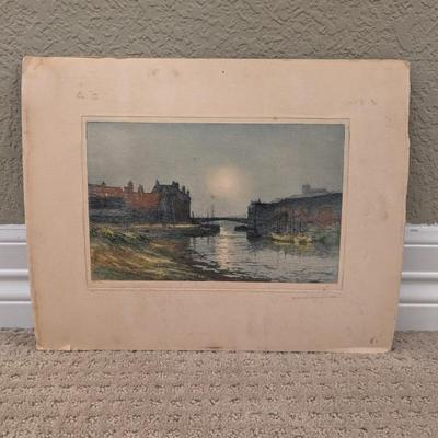 Lot #66 - Aquatint Print "Low Tide Whitby Harbour" British Artist Claude Hamilton Rowbotham