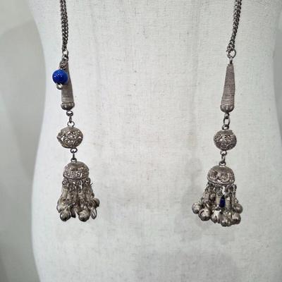 Lot #24 - Antique Silver Tone Indian Jhumka Necklace
