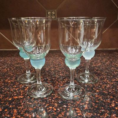 Lot #103 - Set of Four Vintage Glass Stemware with Blue Accents.
