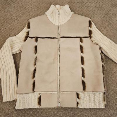 Lot #179 - Parkhurst Women's Size S Brown Full Zip Knit Sleeves 80% Shearling Fur Suede Winter Jacket