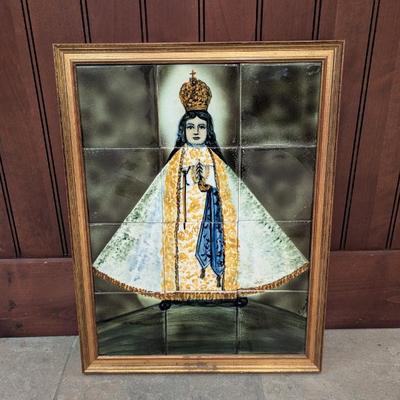 Lot #46 - Framed Signed Tile Art Featuring Mother Mary