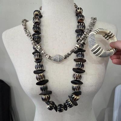 Lot #27 - Maasai Handmade Necklace, Plus Vintage 1980s Avon “Sirocco Rope" Beaded Resin Necklace and Bracelet