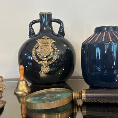 Handsome Decanter, Brass Slipper Ashtray, Vintage Magnifying Glass And More Decor