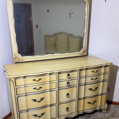 Antique French Provincial Nine-Drawer Dresser & Mirror