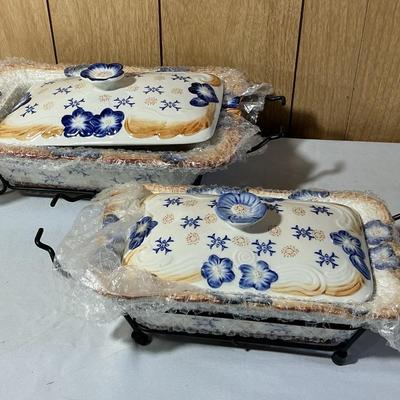 Temp-Tations Blue Floral Gold Baking Dishes 