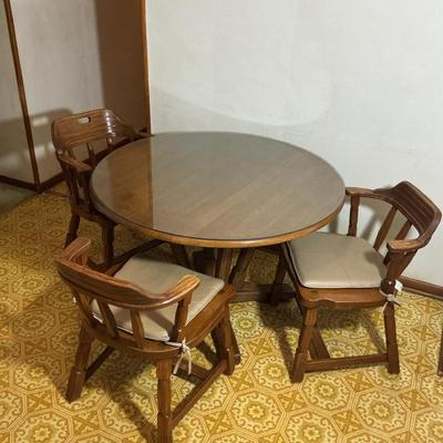 Ranch Oak Brunch Table With Glass Top and Three Chairs