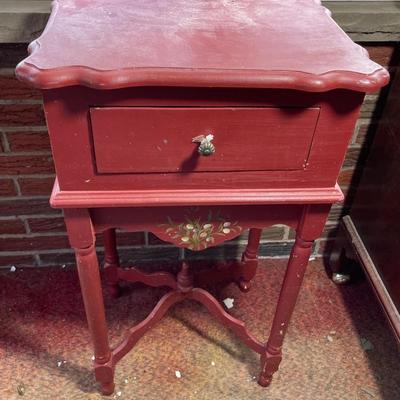 Maroon Side Table With Drawer 