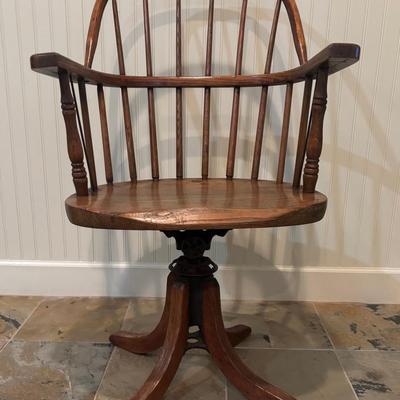 Antique Wooden Swivel Desk Chair