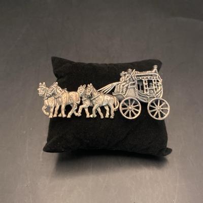 Sterling Silver Stage Coach Brooch Pin  23g Total 