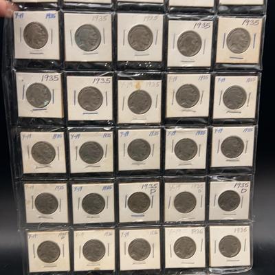 Collection Of 1934 To 1936 Buffalo Nickels 30 Coins