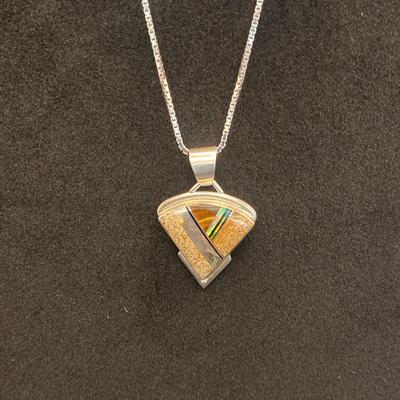 Sterling silver signed Navajo, Opal inlay pendant necklace 18 Inches  11 grams total