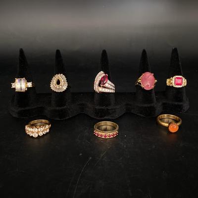 Collection of eight gold plated, STERLING SILVER rings CZ 49 Grams