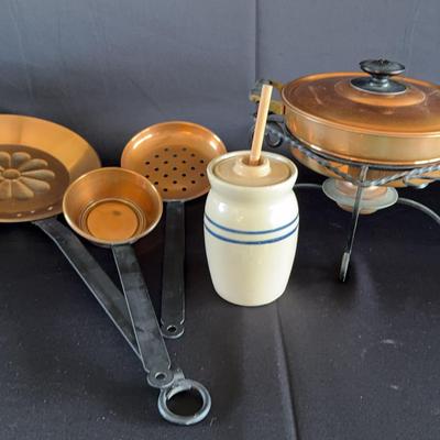 Copper Wall Decor & Chafing Dish, Butter Crock