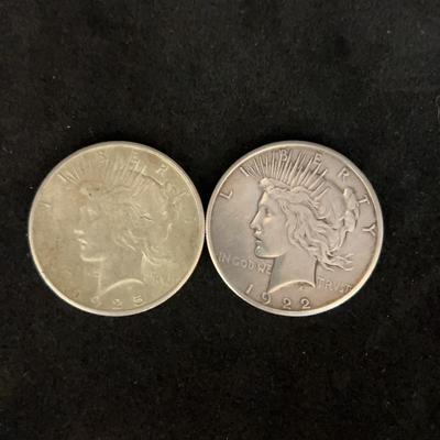 1925 P Peace Silver Dollar And 1922 S Peace Silver Dollar