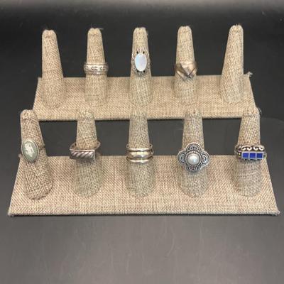 Collection of 8 Pearl Cross Sterling Silver Rings 67.3 Grams total