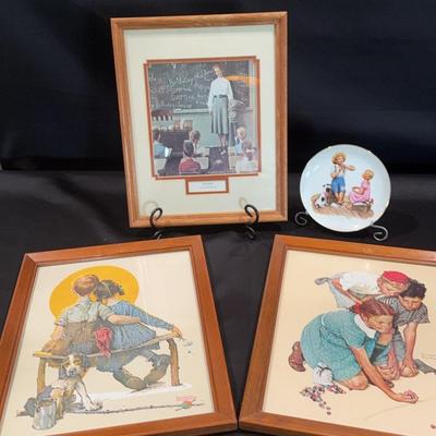 Vintage Norman Rockwell Framed Prints (3); Norman Rockwell Inspired Collector Plate