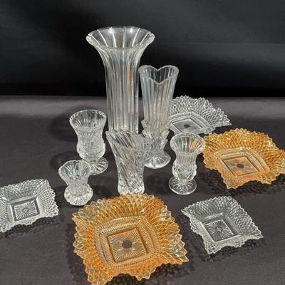 Lot Of Lead Crystal Bud Vases And Assorted Candy Dishes