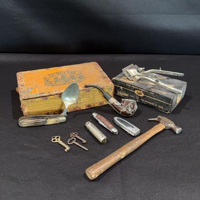 El-Roi-Tan Cigar Box, Vintage Swiss-like Army Knife, Vintage Pipe, Oster Hair Clippers