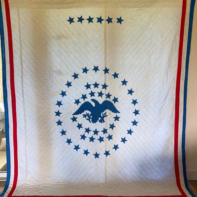 Red, White, and Blue Patriotic Quilt w/American Eagle and stars