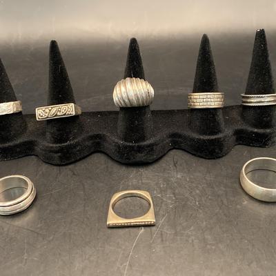 Lot Of Eight Sterling Silver Rings 63 Grams Total