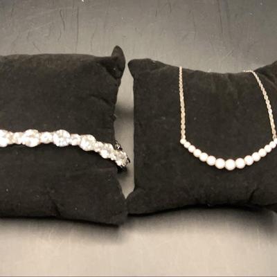 Sterling Silver Necklace and Bracelet With CZ’s