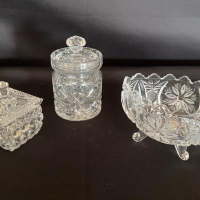 Vintage Cut Glass Crystal Sugar Bowl; Footed Cut Lead Crystal Bowl; Lead Crystal Biscuit Jar