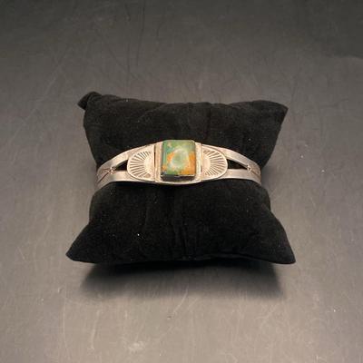 Sterling Silver Unikite Turquoise Cuff Bracelet 13.4 g total