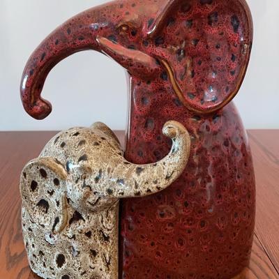 Pier 1 Mottled Ceramic Mother & Baby Elephant Bookends