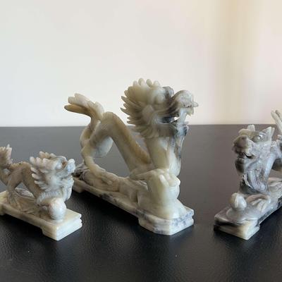 Trio Of Carved Stone Dragons