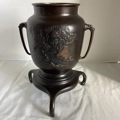 Vintage Japanese Bronze Footed Vase