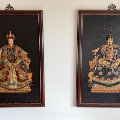 Pair of Chinese Emperor & Empress Wall Plaques