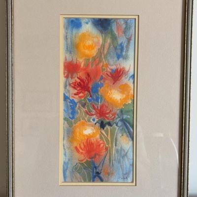 Signed Framed Colorful Floral Watercolor