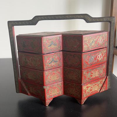 Chinese Red Lacquered Wedding Dowry Stacking Boxes
