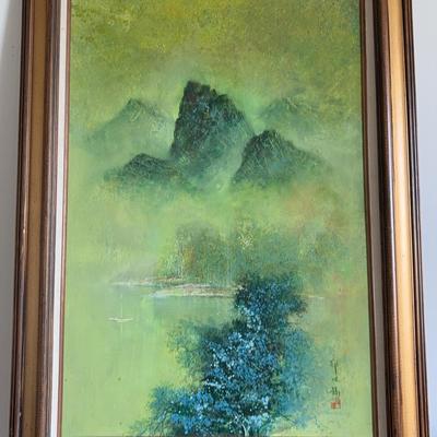 Framed Mountainscape Asian Textured Canvas Print 