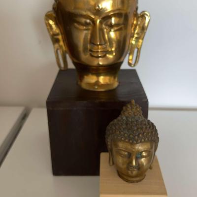 Brass Buddha Busts On Wood Blocks