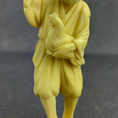 Vintage Ivory-Like Chicken Farmer Figure
